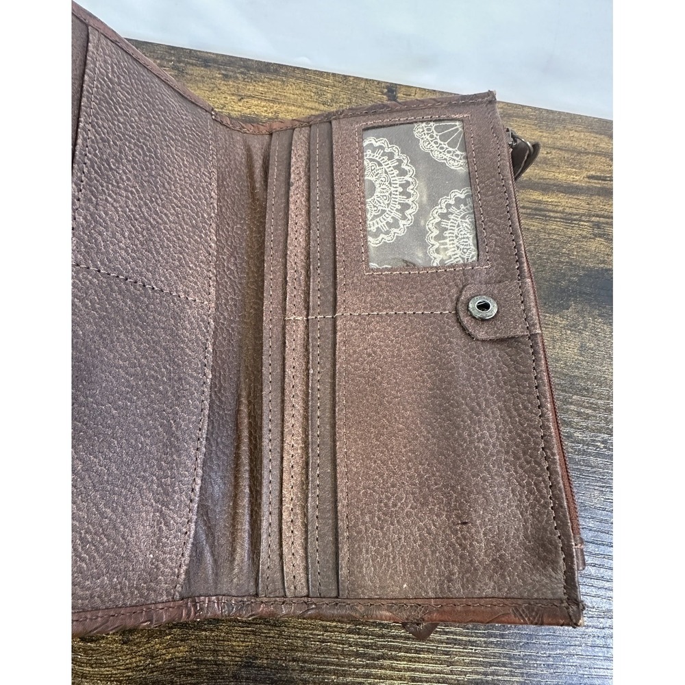 American West Tooled Genuine Leather Wallet Bi-Fold Brown Western Cowgirl - Picture 14 of 16